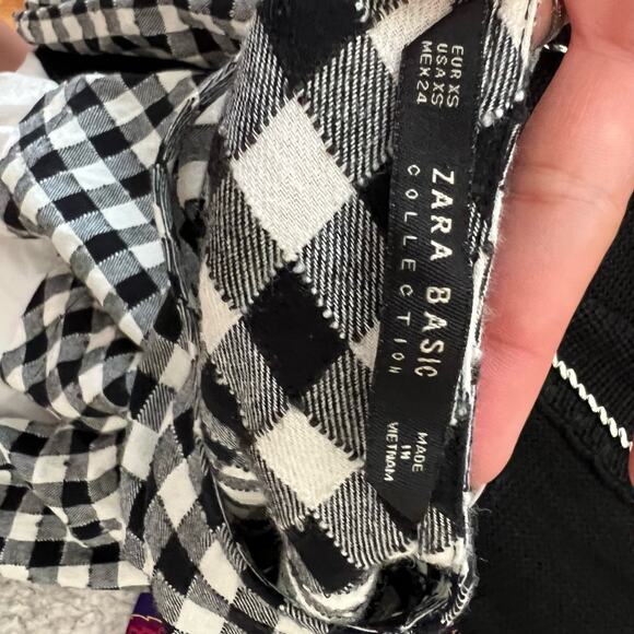Zara Black White Plaid Mixed Material Poplin Layered Tunic Top, XS - Picture 7 of 7